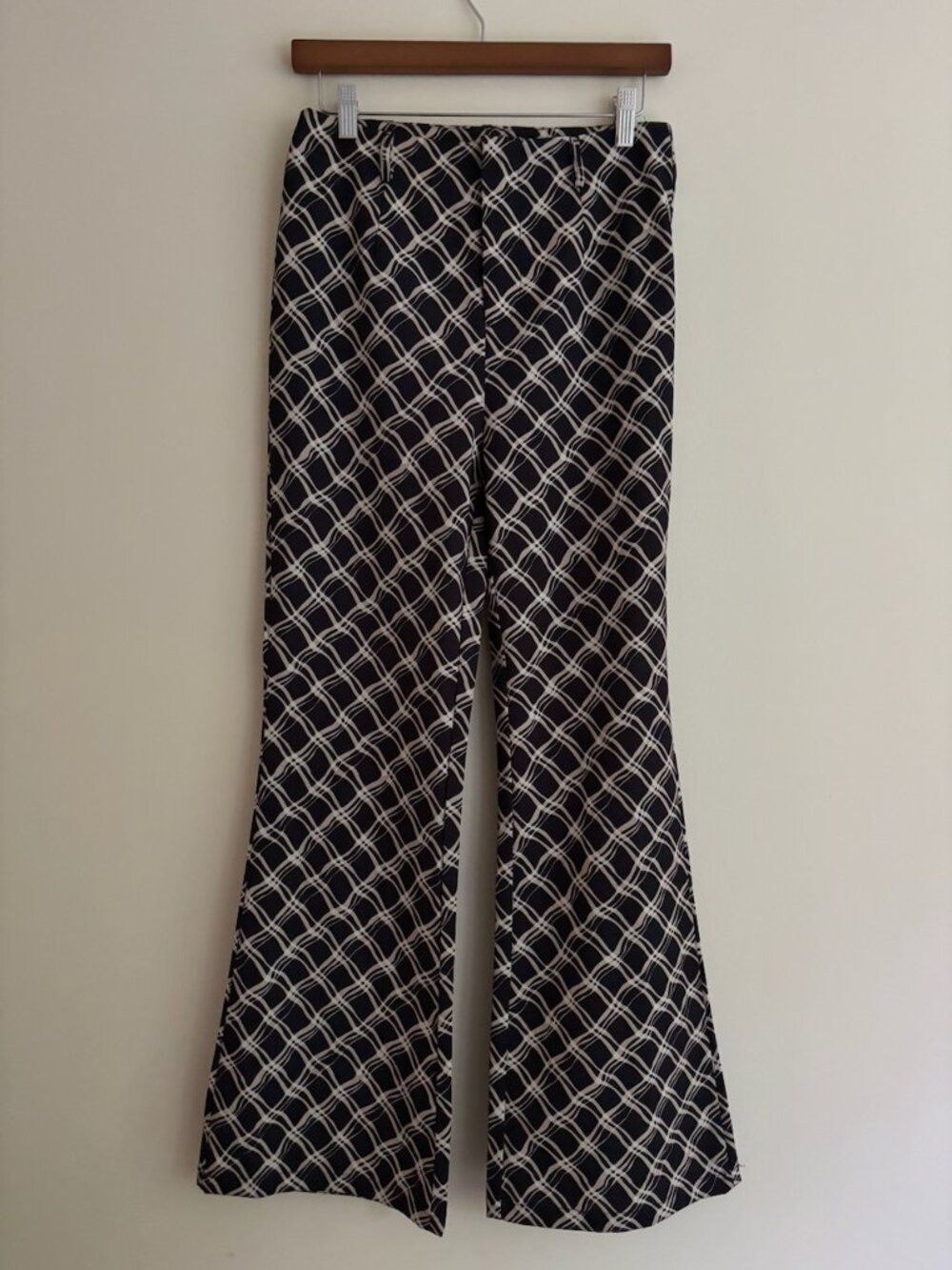 Vintage Diamond-Print Flare Trousers